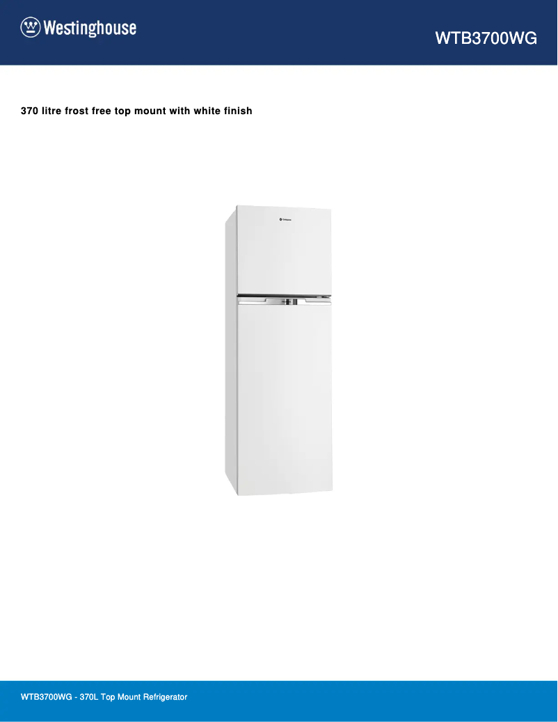 Page 1 de la notice Fiche technique Westinghouse WTB3700WG