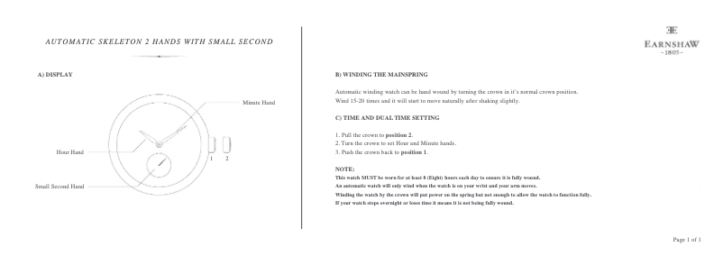 Page 1 de la notice Manuel utilisateur Earnshaw Westminster ES-8041-07