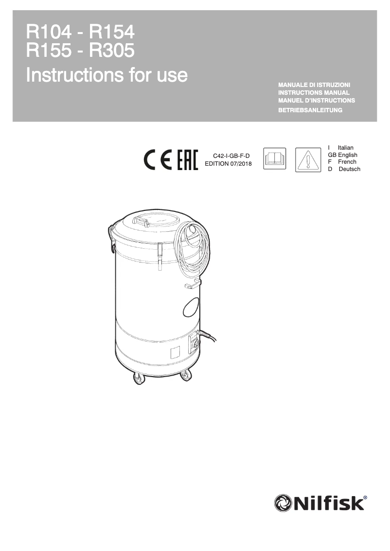 Page n°1 - Manuel utilisateur Nilfisk R155