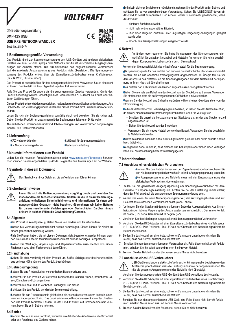 Page 1 de la notice Manuel utilisateur Voltcraft SMP-125 USB