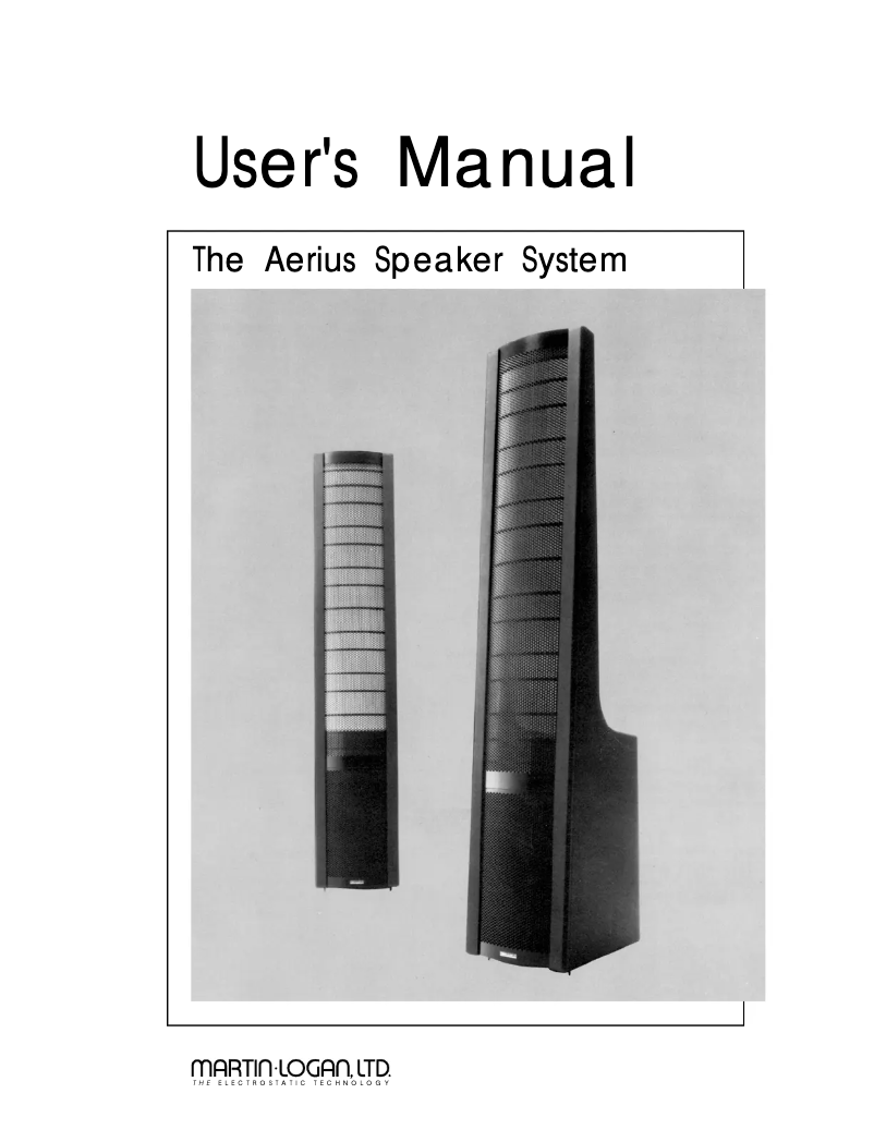 Page n°1 - Manuel utilisateur Martin Logan Aerius