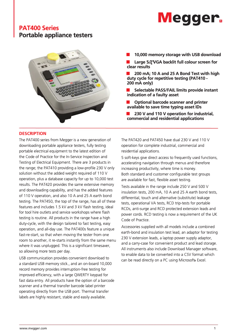 Image de la première page du manuel de l'appareil PAT400