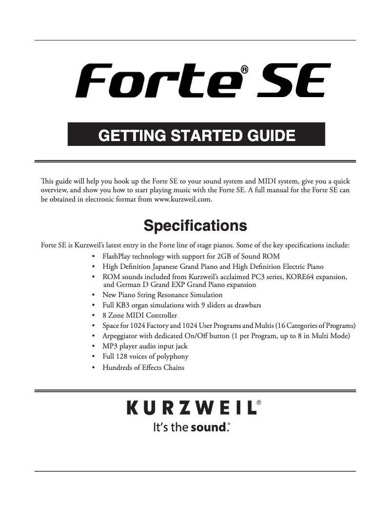 Página 1 del manual Manual de usuario Kurzweil Forte SE