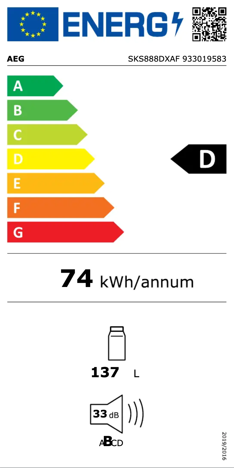 Page n°1 - Label énergétique AEG SKS888DXAF