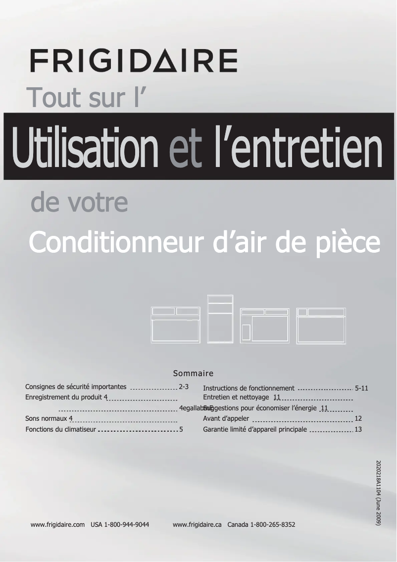 Page n°1 - Manuel utilisateur Frigidaire FRA296ST2