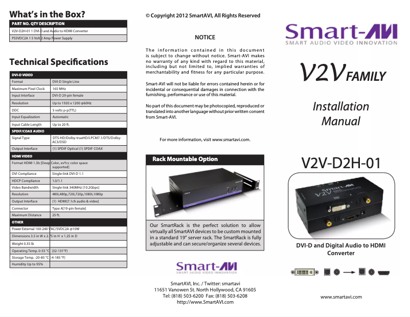 Página 1 del manual Manual de usuario Smart-AVI V2V-D2H-01