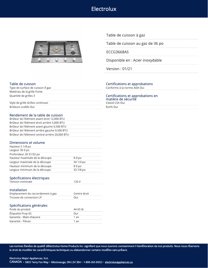 Image de la première page du manuel de l'appareil ECCG3668AS