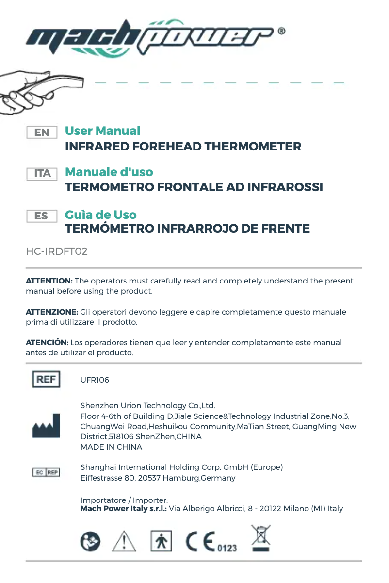 Page 1 de la notice Manuel utilisateur Mach Power HC-IRDFT02
