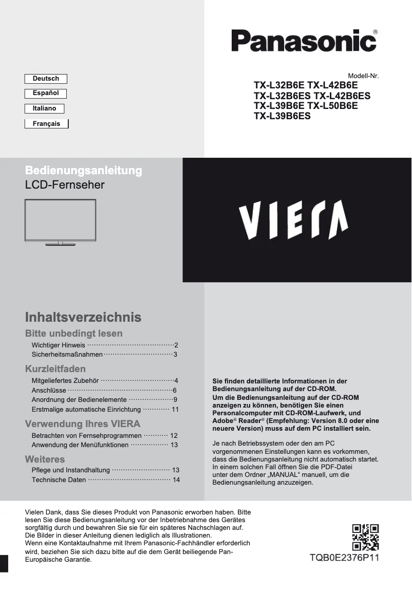 Imagen de la primera página del manual del dispositivo TX-L42B6