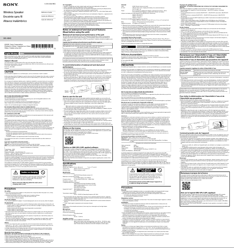 Página 1 del manual Manual de usuario Sony SRS-XB43