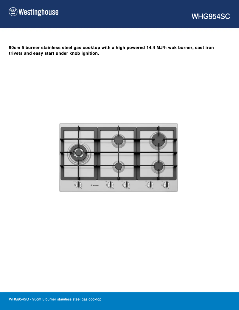 Page n°1 - Fiche technique Westinghouse WHG954SC