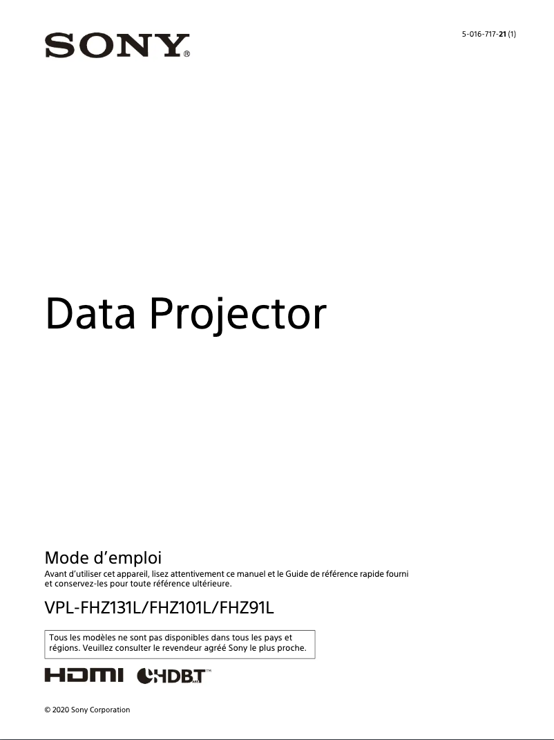 Image de la première page du manuel de l'appareil VPL-FHZ101L