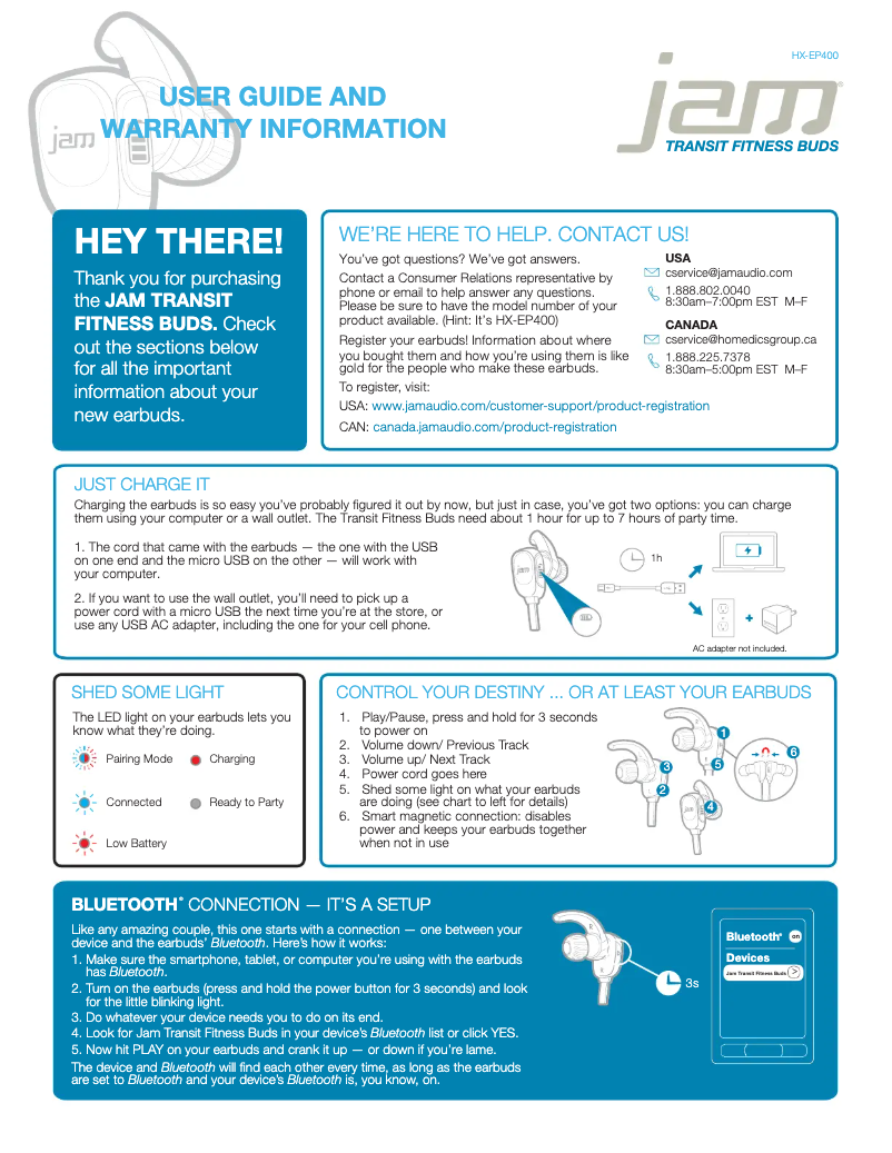 Page 1 de la notice Manuel utilisateur Jam Transit Fitness HX-EP400