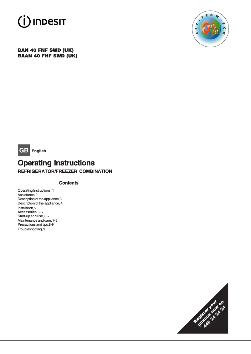 Page 1 de la notice Manuel utilisateur Indesit BAN 40 FNF D