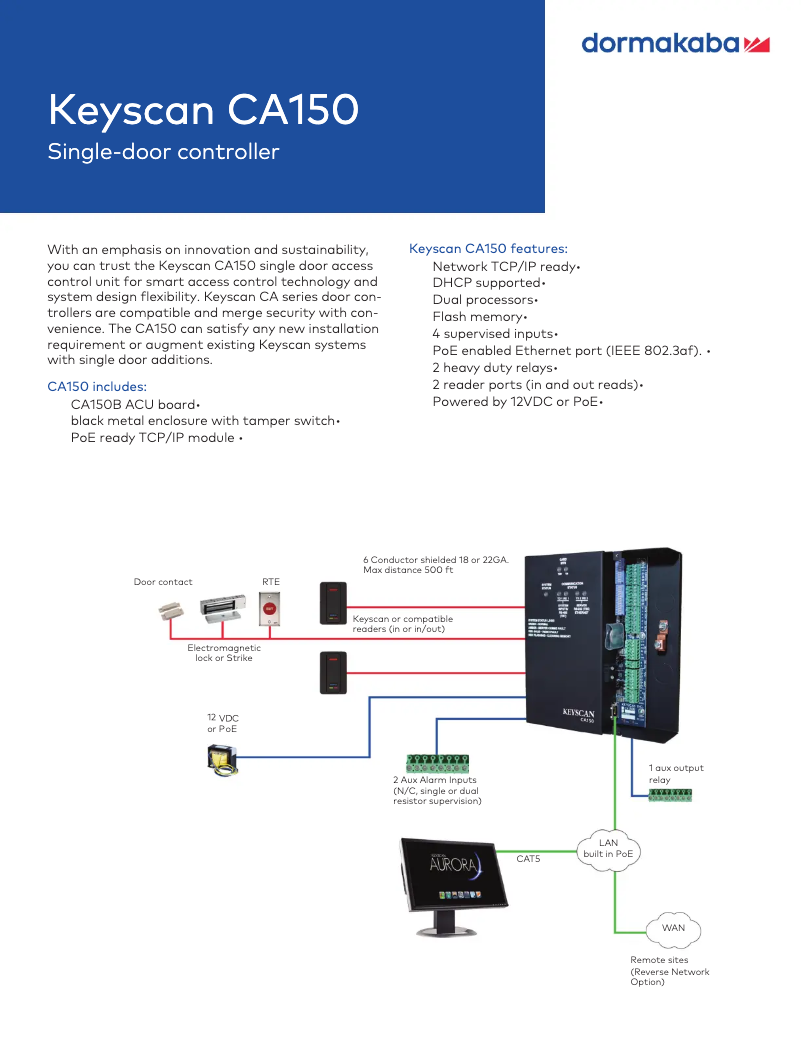 Page 1 de la notice Manuel utilisateur Dormakaba Keyscan CA150