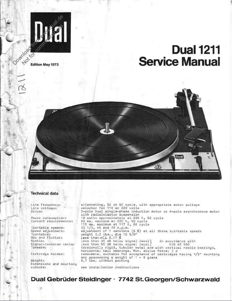 Page n°1 - Manuel utilisateur Dual 1211