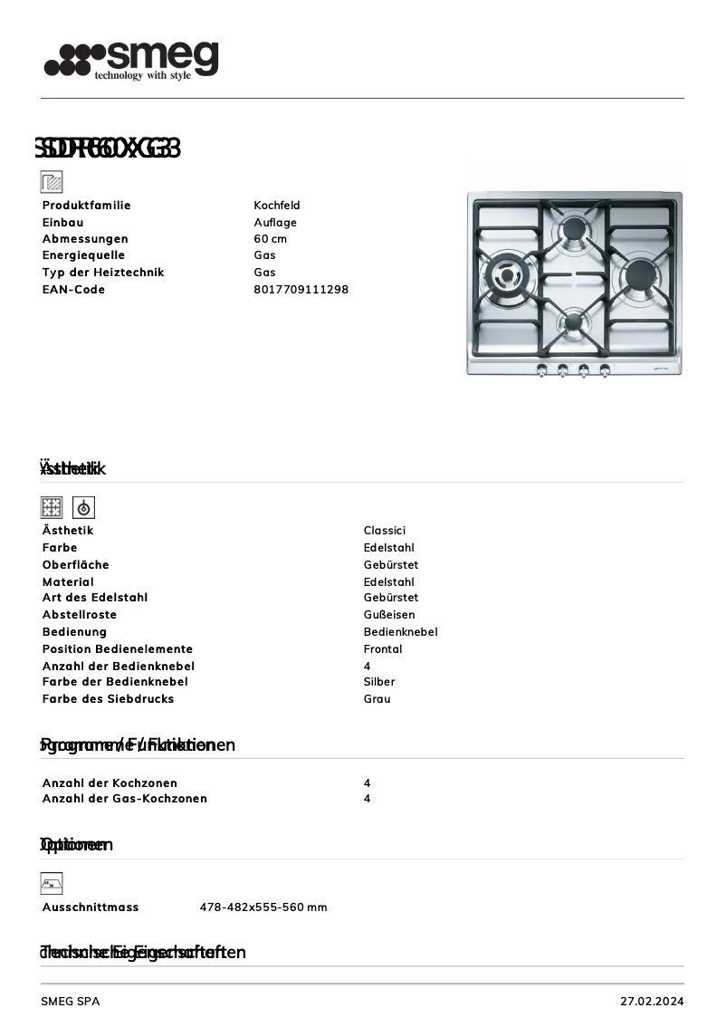 Page n°1 - Fiche technique Smeg SDR60XG3