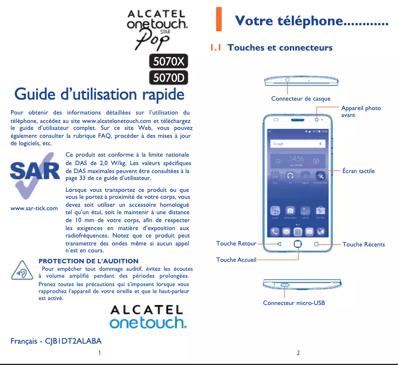 Page 1 de la notice Manuel utilisateur Alcatel One Touch Pop Star