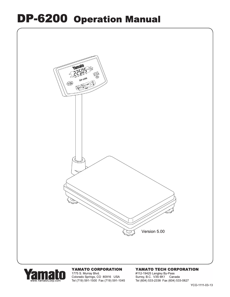 Page n°1 - Manuel utilisateur Yamato DP-6200