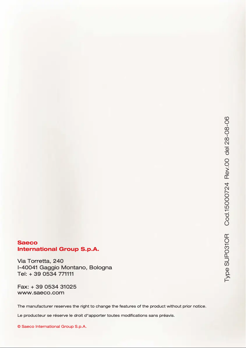 Page n°1 - Manuel utilisateur Philips Philips Saeco 10001606