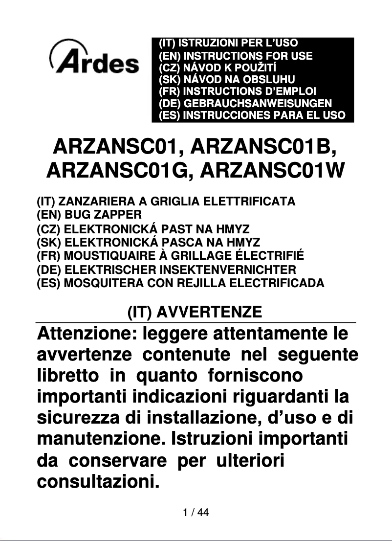 Page 1 de la notice Manuel utilisateur Ardes ARZANSC01