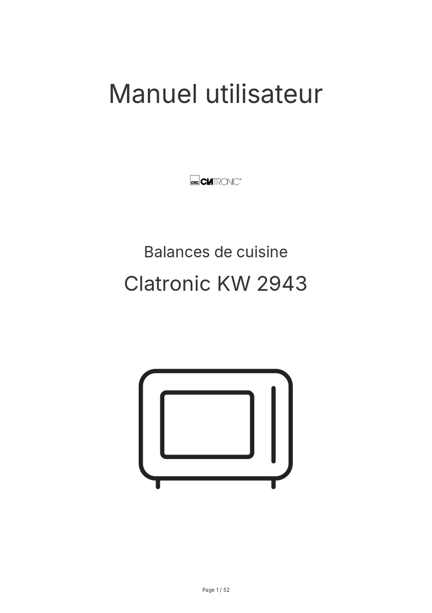 Page n°1 - Manuel utilisateur Clatronic KW 2943