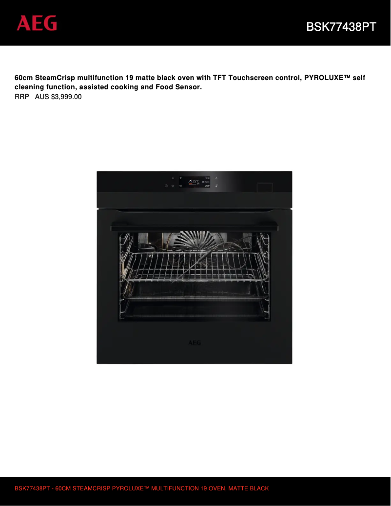 Page 1 de la notice Fiche technique AEG BSK77438PT