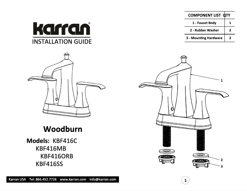 Page 1 de la notice Manuel utilisateur Karran Woodburn KBF416C