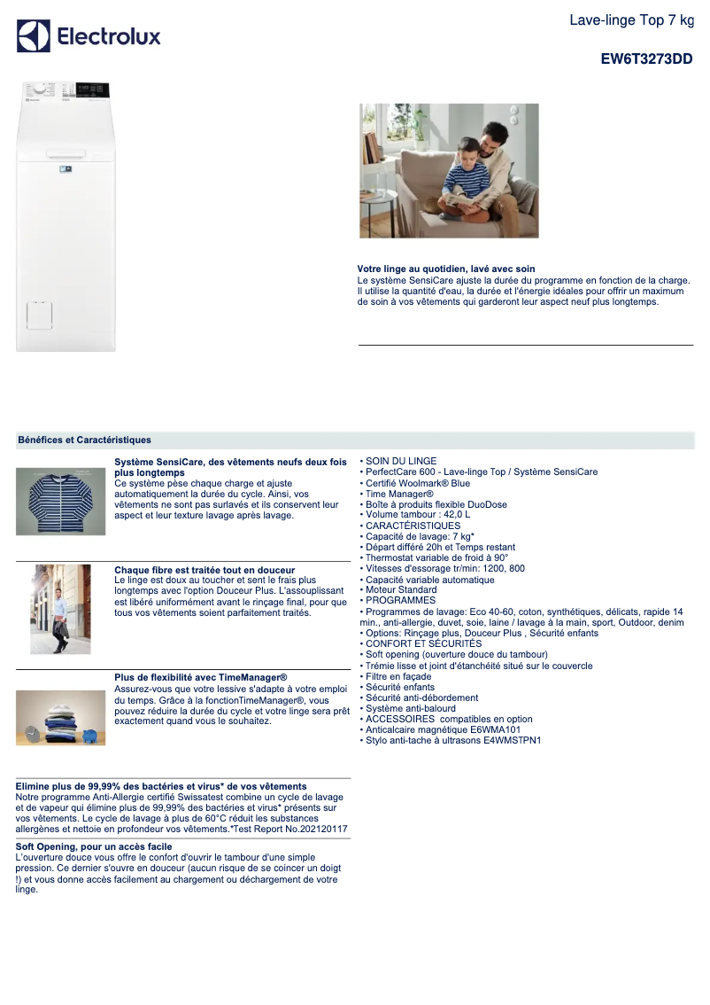Page n°1 - Fiche technique Electrolux EW6T3273DD