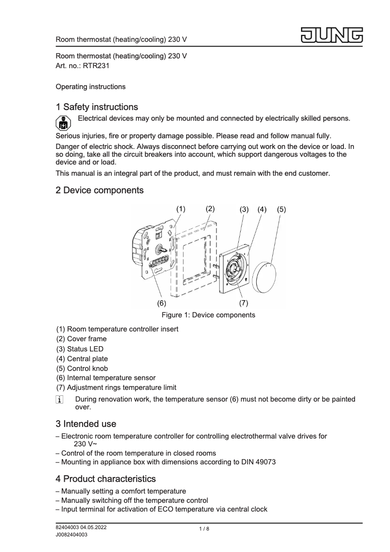 Page 1 de la notice Manuel utilisateur JUNG RTR231