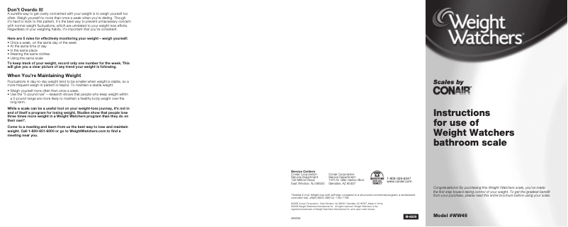Image de la première page du manuel de l'appareil Weight Watchers WW45