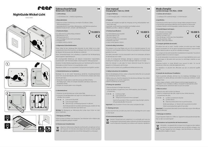 Page 1 de la notice Manuel utilisateur Reer NightGuide 52020