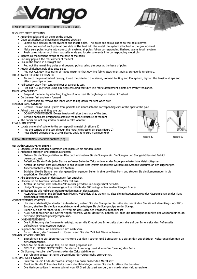 Page n°1 - Manuel utilisateur Vango Keswick 600DLX