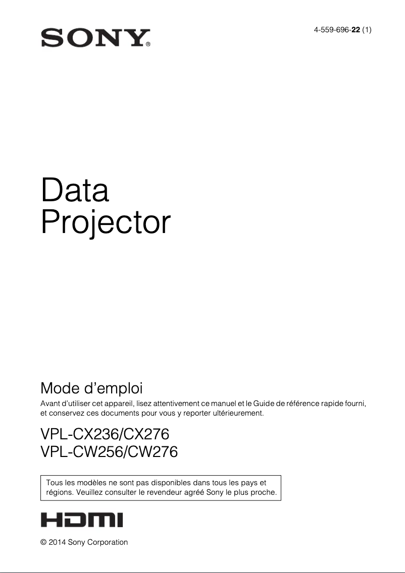 Image de la première page du manuel de l'appareil VPL-CW256