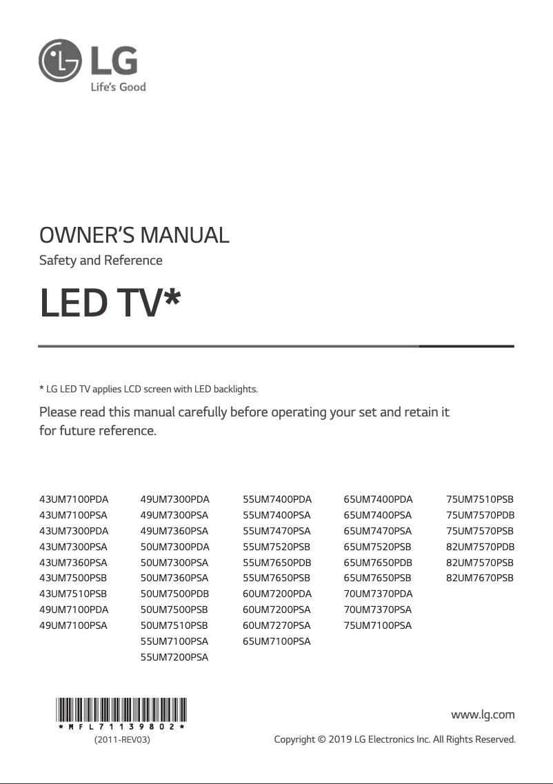 Image de la première page du manuel de l'appareil 49UM7360PSA
