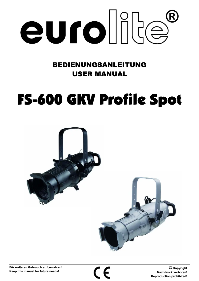 Page 1 de la notice Manuel utilisateur Eurolite FS-600 GKV Profile Spot