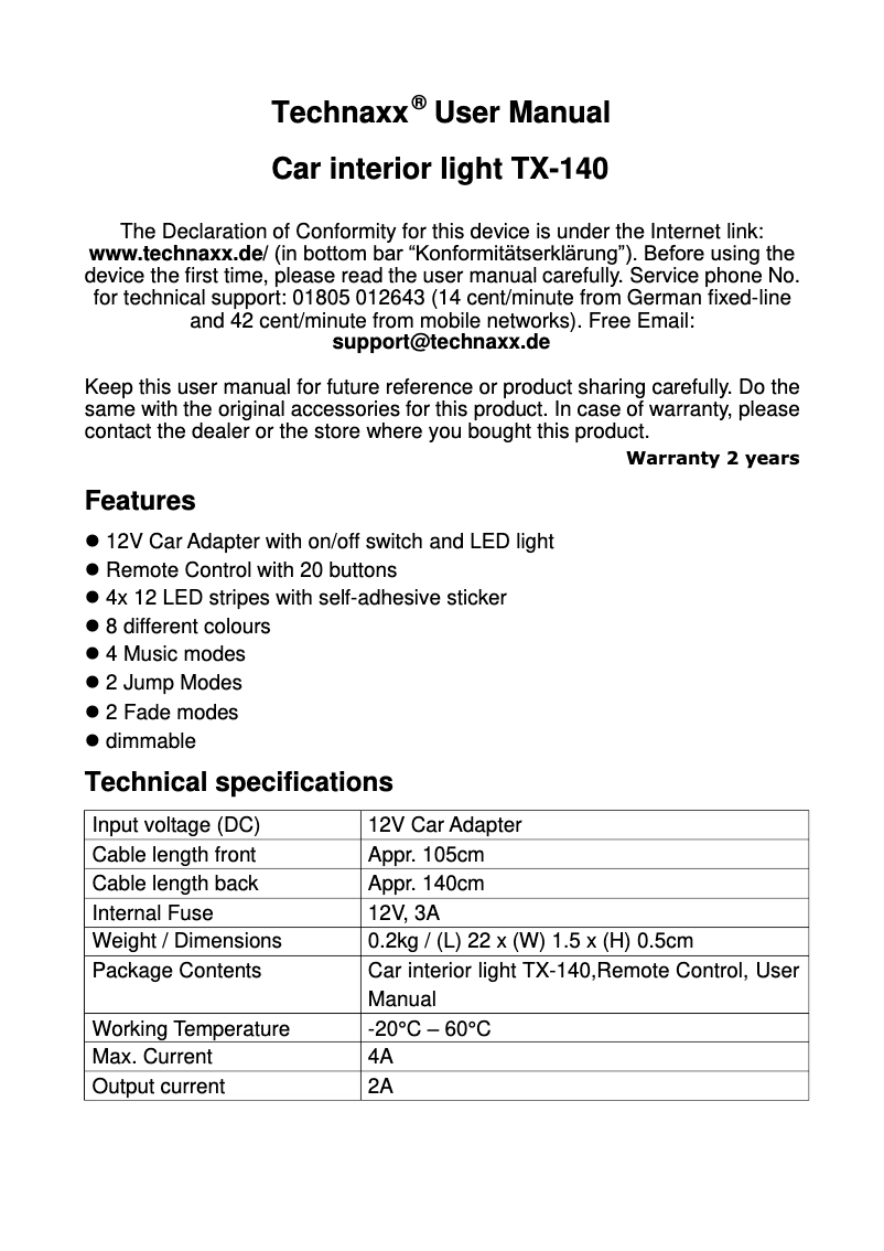 Image de la première page du manuel de l'appareil TX-140