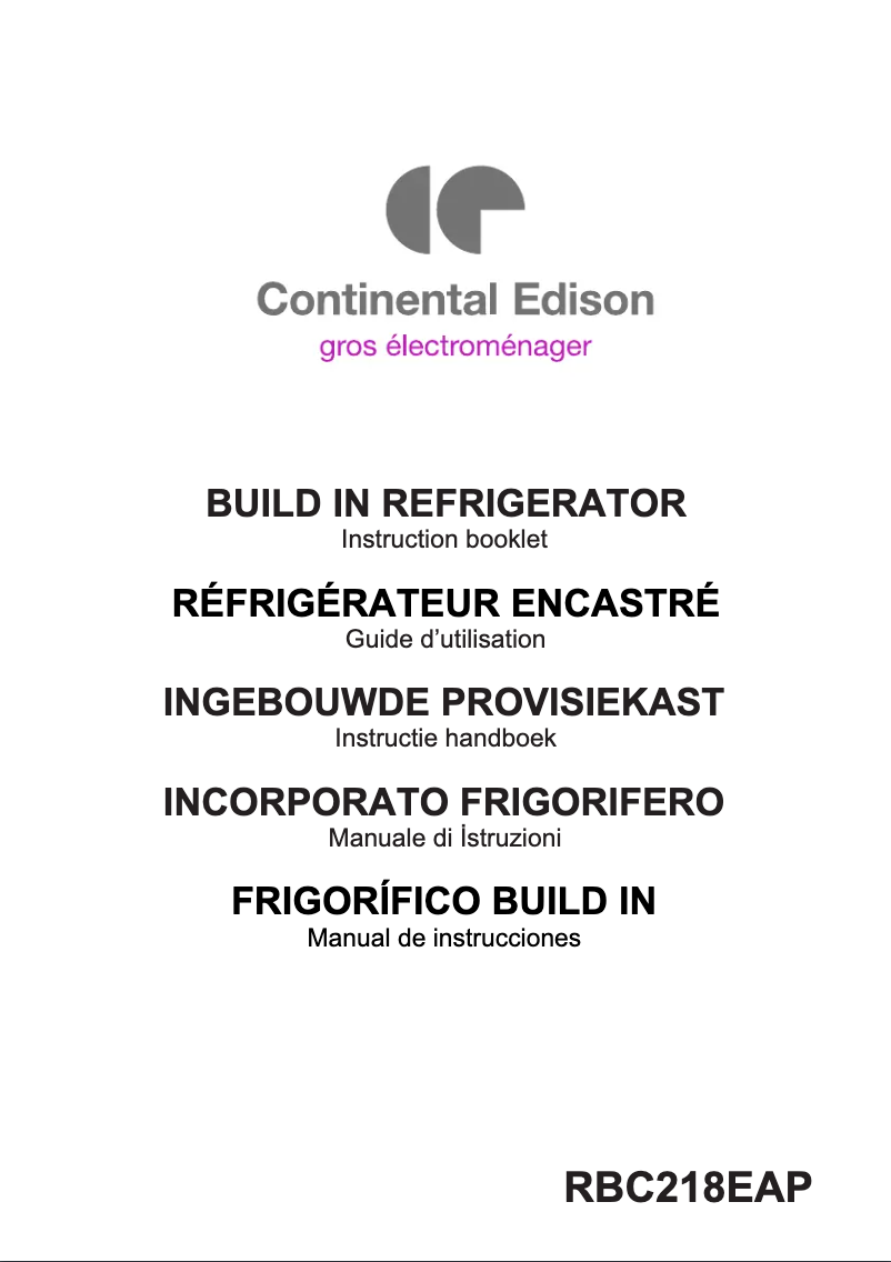 Page 1 de la notice Manuel utilisateur Continental Edison RBC218EAP