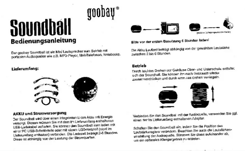 Page 1 de la notice Manuel utilisateur Goobay Soundball