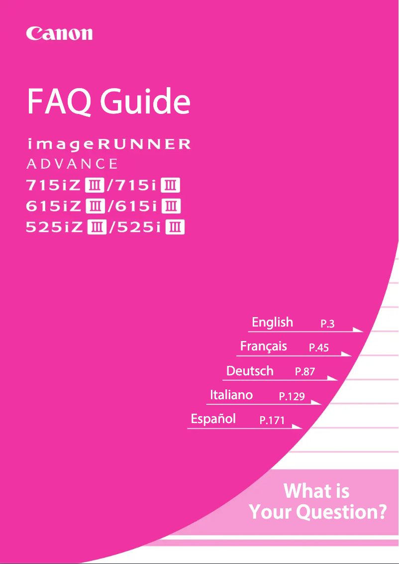 Page 1 de la notice FAQ Canon imageRUNNER ADVANCE 715iZ III