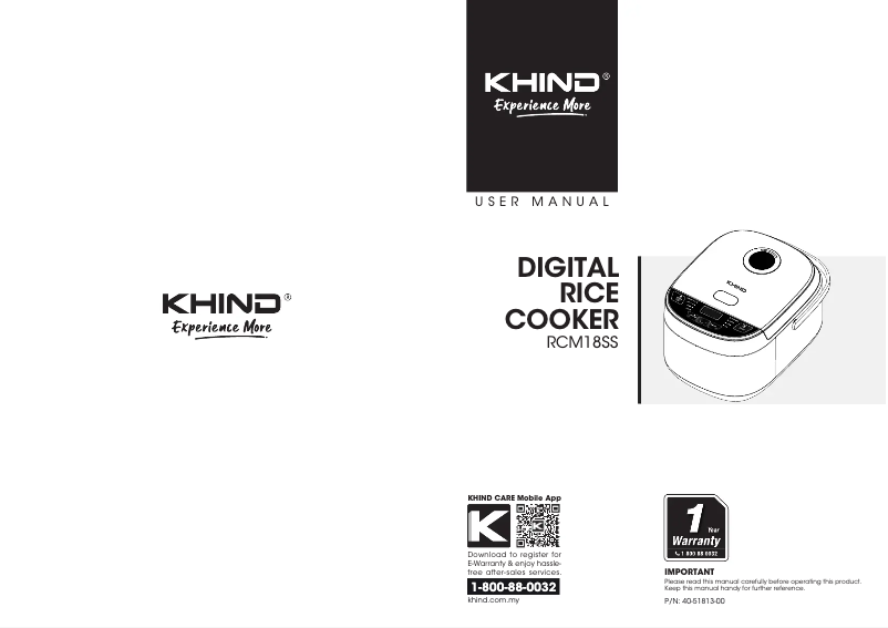 Page 1 de la notice Manuel utilisateur Khind RCM18SS