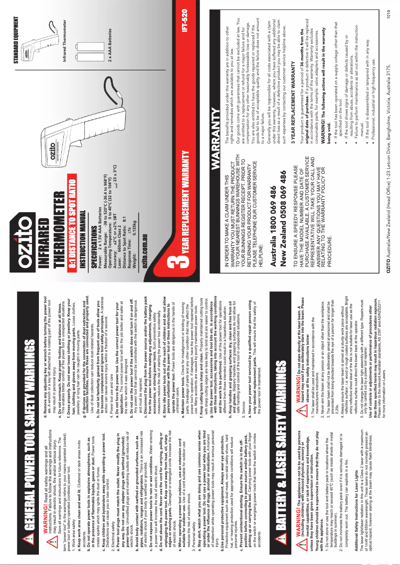 Page 1 de la notice Manuel utilisateur Ozito IFT-520