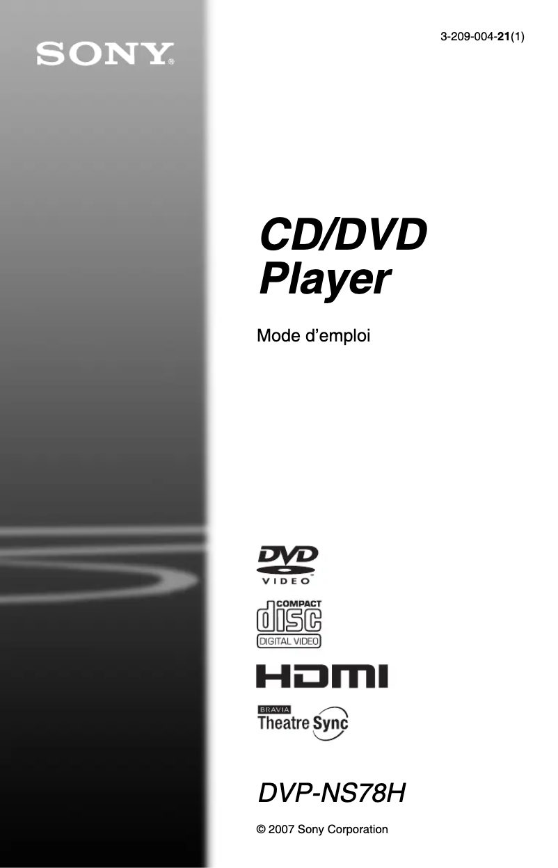 Page n°1 - Manuel utilisateur Sony DVP-NS78H