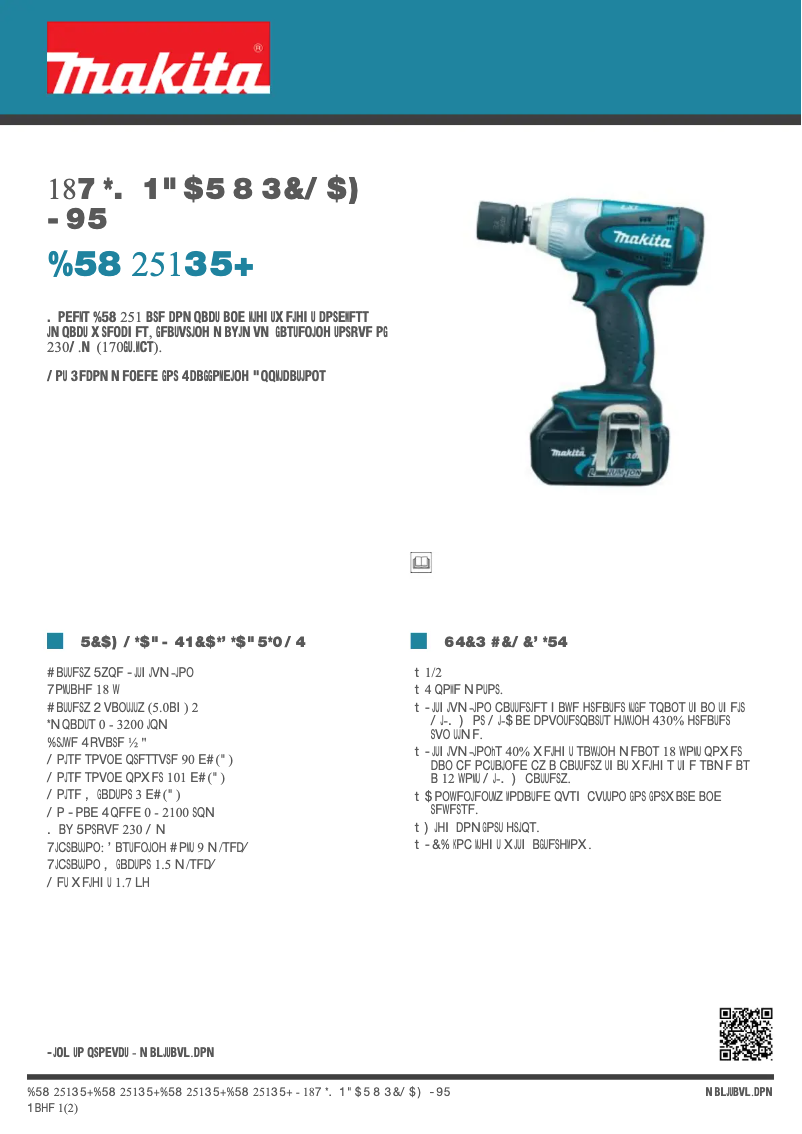 Page 1 de la notice Fiche technique Makita DTW251RTJ
