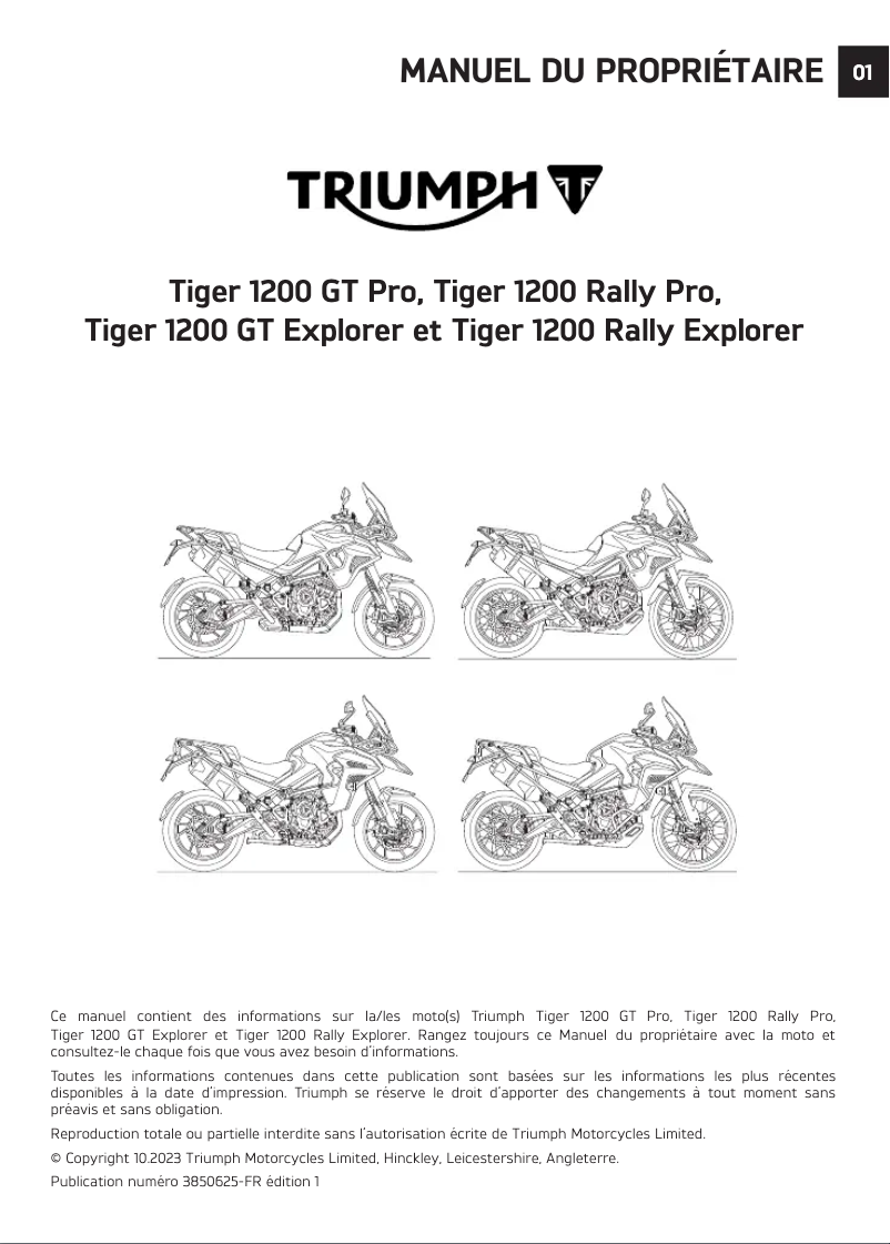 Page 1 de la notice Manuel utilisateur Triumph Tiger 1200 Rally Pro (2024)