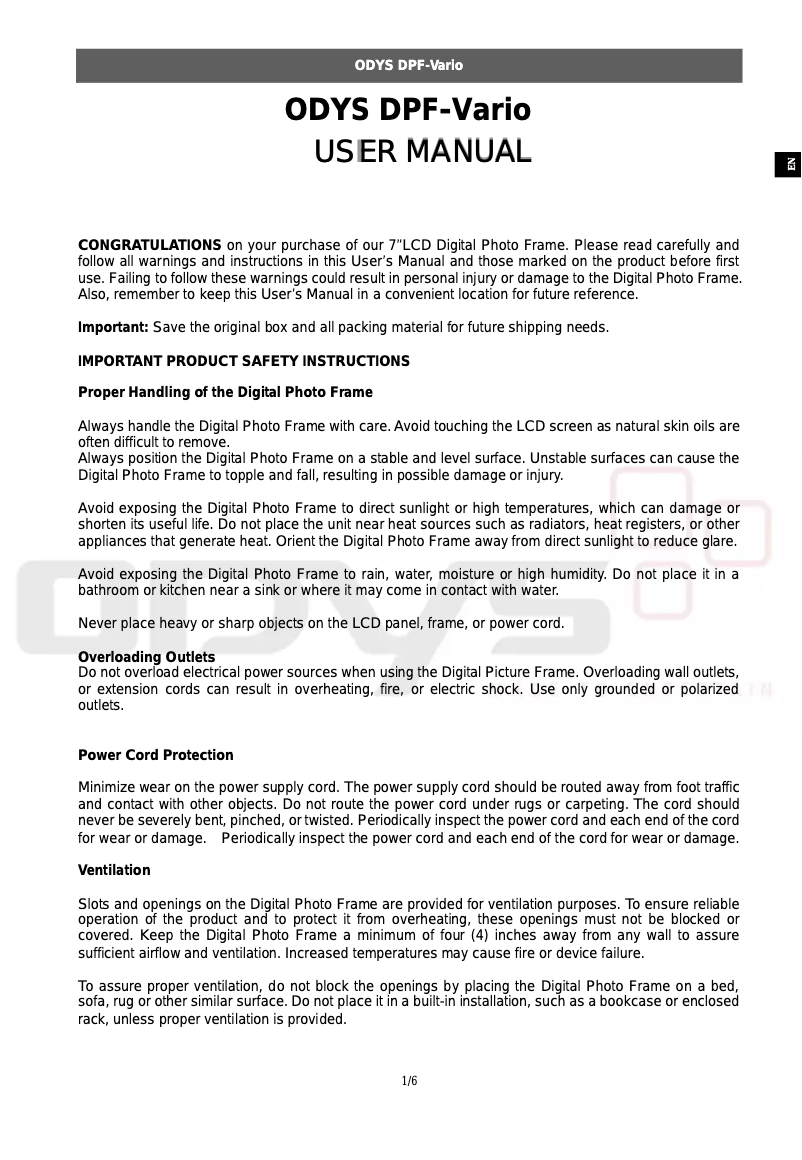 Image de la première page du manuel de l'appareil DPF-VARIO