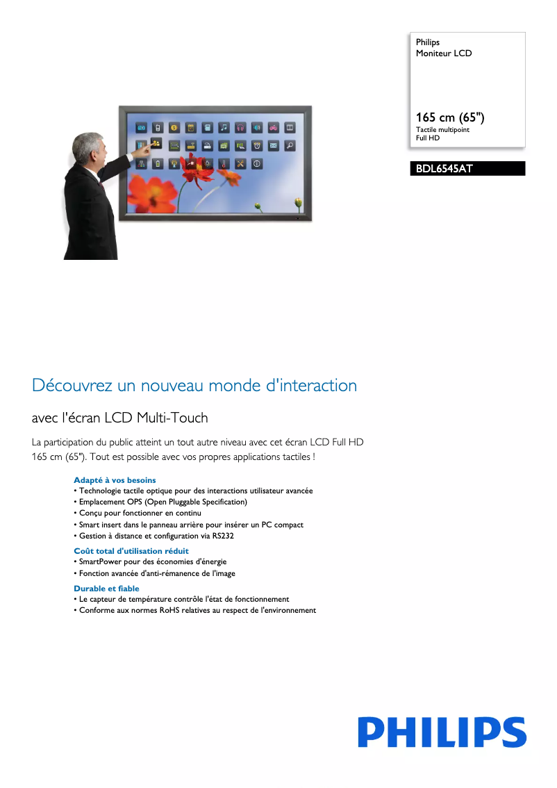 Page 1 de la notice Fiche technique Philips BDL6545AT