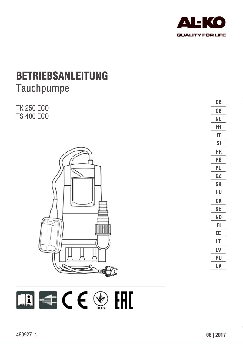 Image de la première page du manuel de l'appareil TK 250 ECO