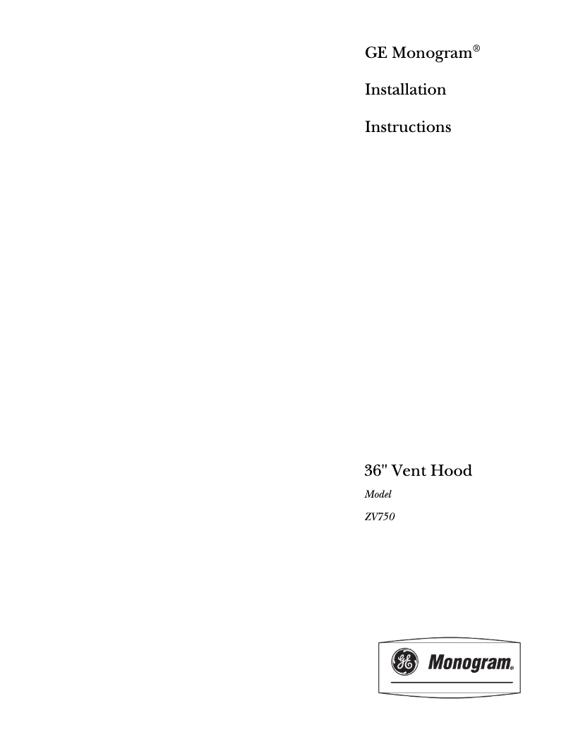Page 1 de la notice Guide d'installation GE ZV750SY