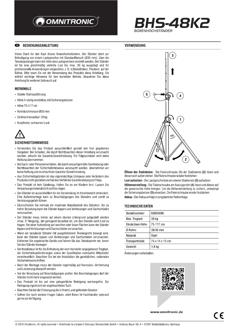 Page 1 de la notice Manuel utilisateur Omnitronic BHS-48K2